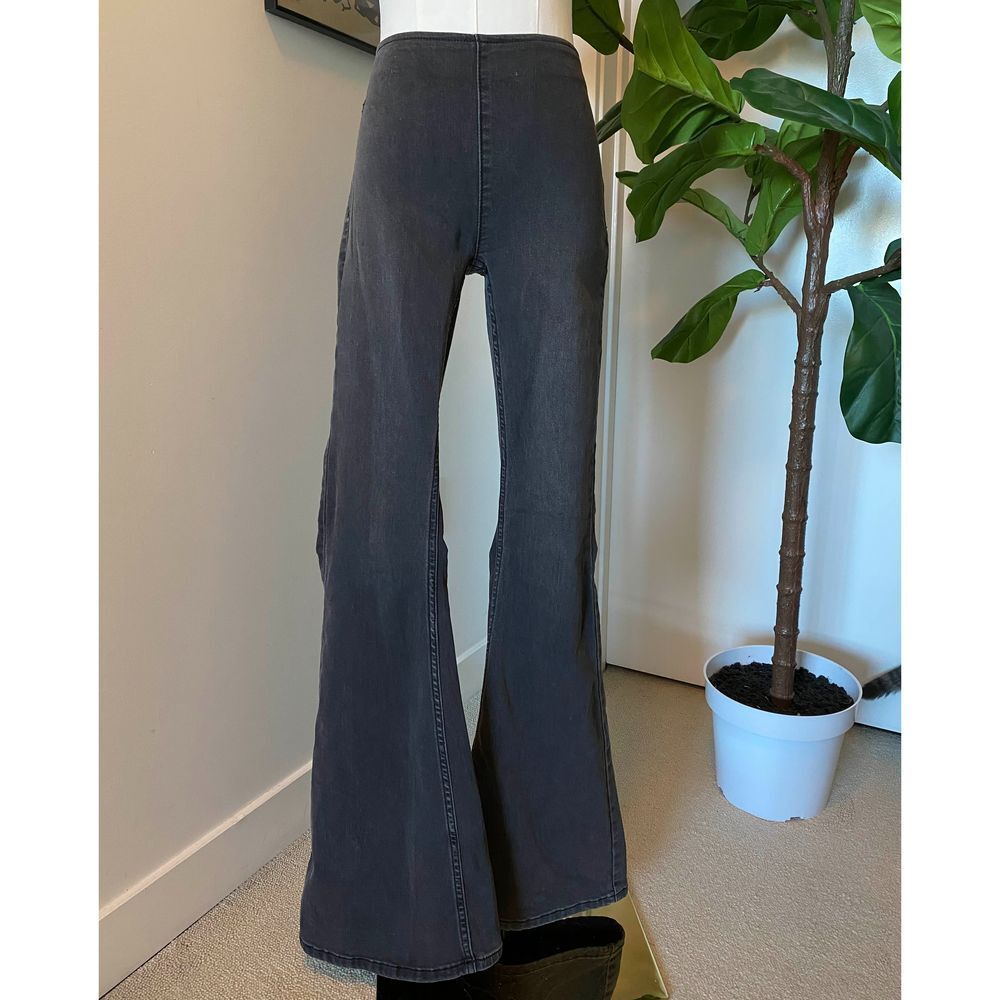 High Waisted Flare Jeans Bell Bottom Retro Y2K Dark Gray Denim Pants